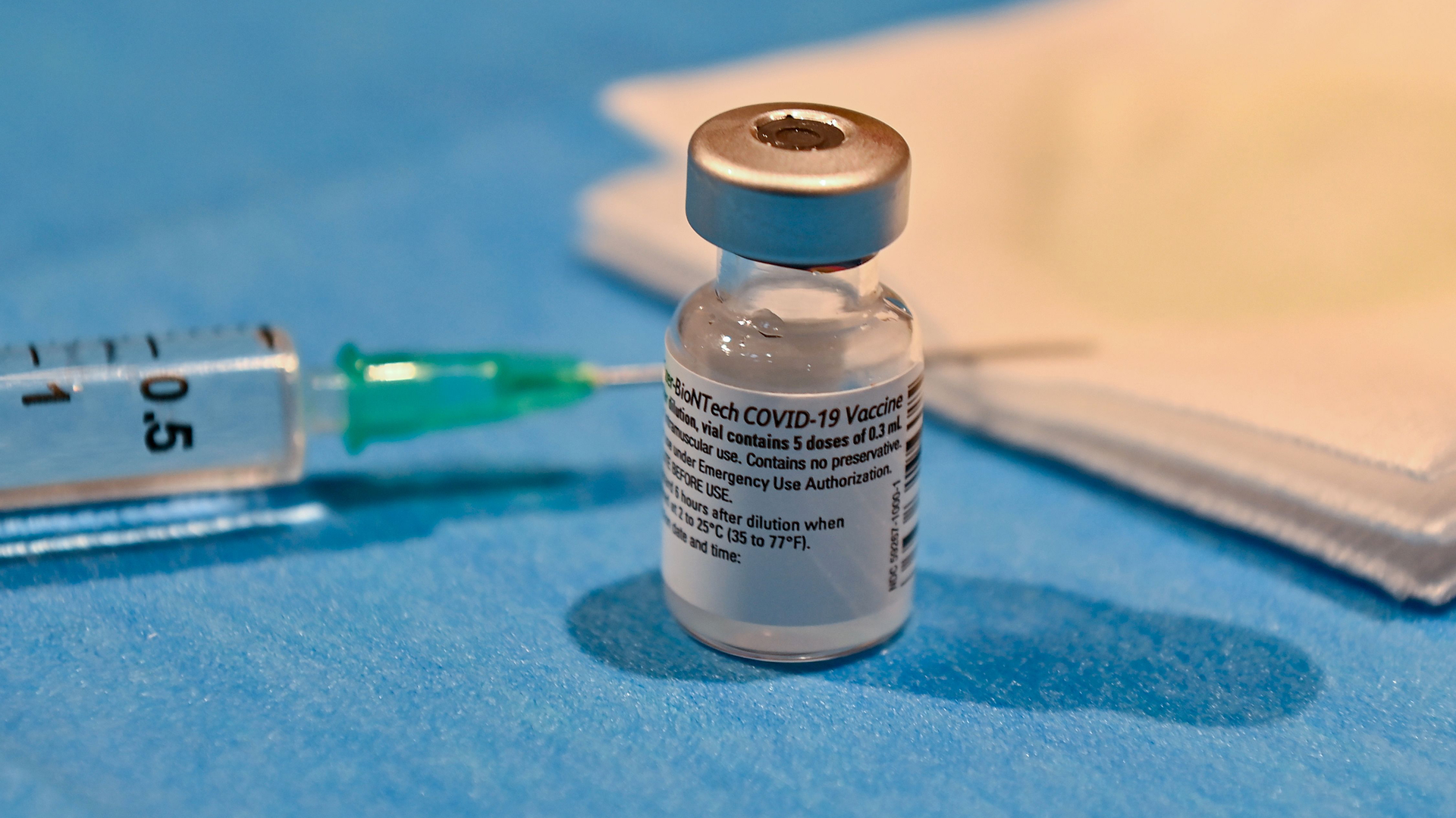 A Pfizer-BioNtech COVID-19 vaccine vial.