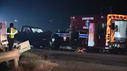 The aftermath of a head-on crash near Newark, OH, that seriously injured a fire medic on Wednesday, Nov. 10, 2021.