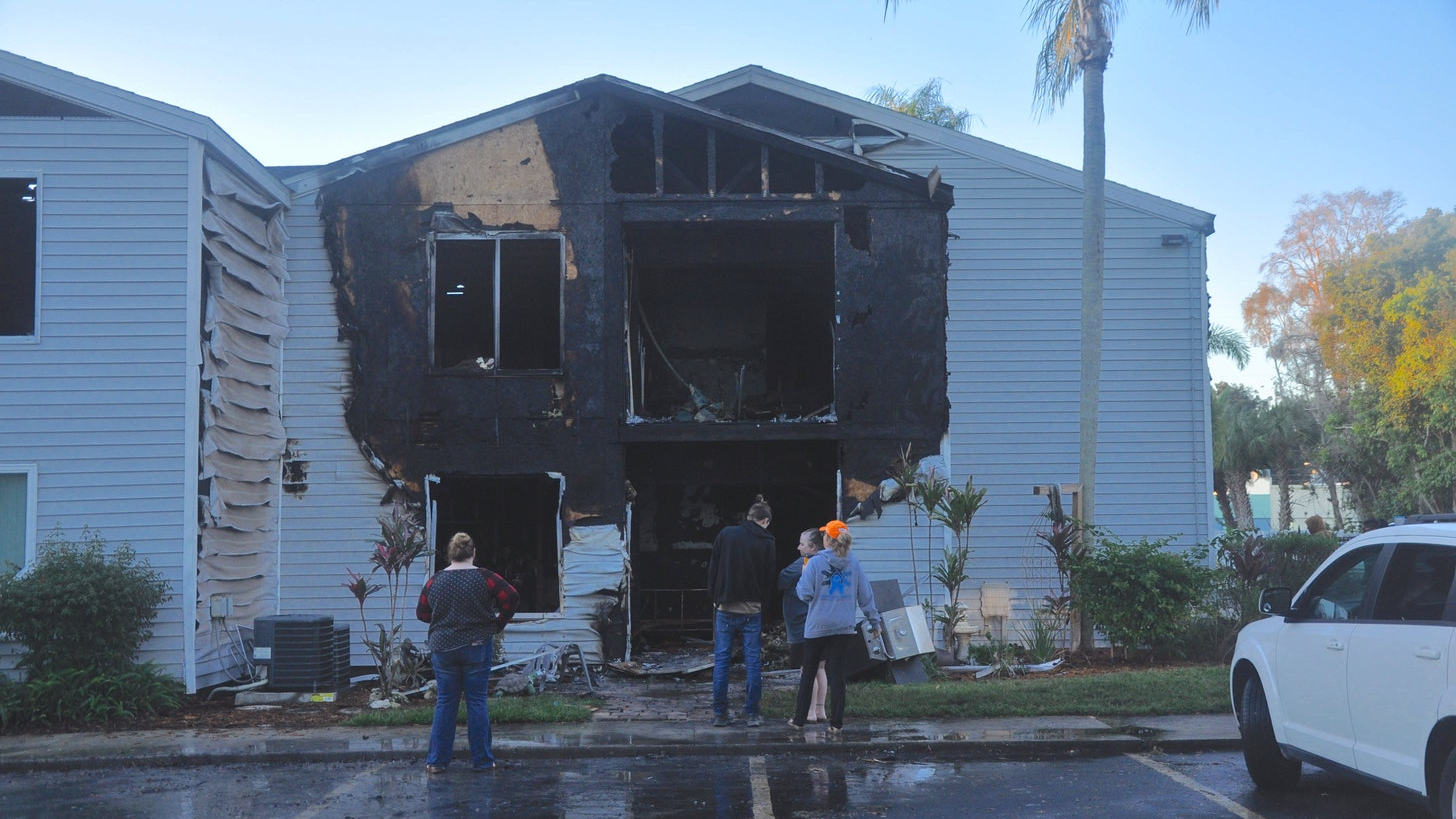 The aftermath of a fire that injured six people, including four children, at an apartment complex in Bradenton, FL, on Saturday, Nov. 6, 2021.
