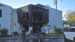 The aftermath of a fire that injured six people, including four children, at an apartment complex in Bradenton, FL, on Saturday, Nov. 6, 2021. The aftermath of a fire that injured six people, including four children, at an apartment complex in Bradenton, FL, on Saturday, Nov. 6, 2021.