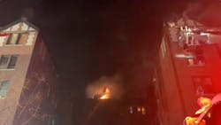 FDNY firefighters battle a five-alarm fire in Manhattan apartment building. FDNY firefighters battle a five-alarm fire in Manhattan apartment building.