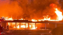 A shopping plaza in Longmeadow, MA, engulfed in flames on Tuesday, Nov. 23, 2021. A shopping plaza in Longmeadow, MA, engulfed in flames on Tuesday, Nov. 23, 2021.
