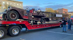 A 1930s-era American LaFrance ladder truck upon its return to Middletown, CT, on Friday, Oct. 29, 2021.