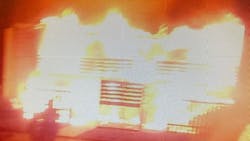 Wichita firefighters found both floors of the two-story building on fire when they arrived. Wichita firefighters found both floors of the two-story building on fire when they arrived.