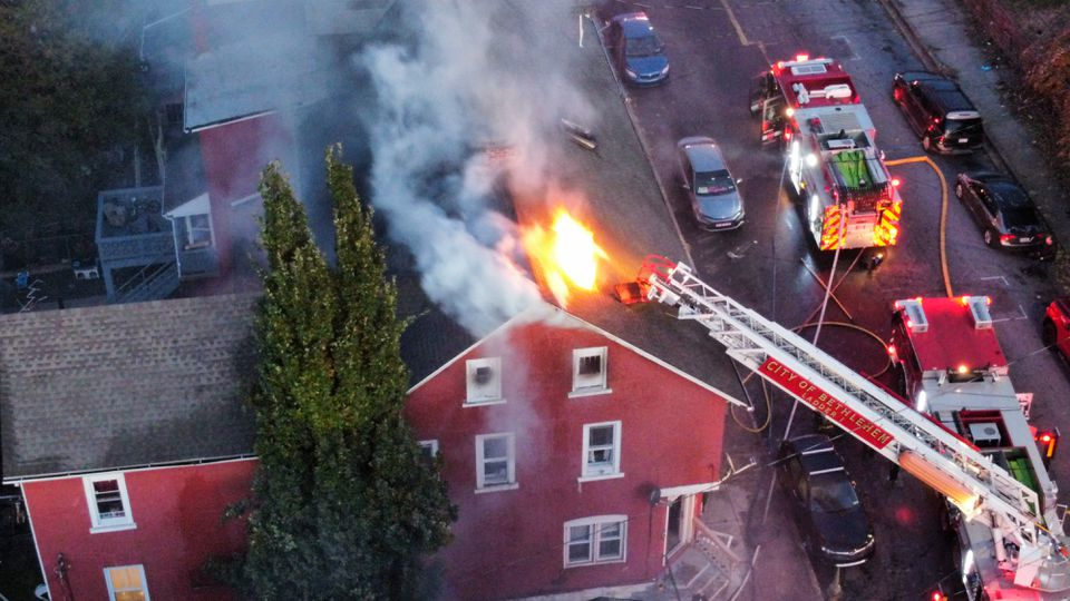 Two firefighters were injured battling the rowhome fire.