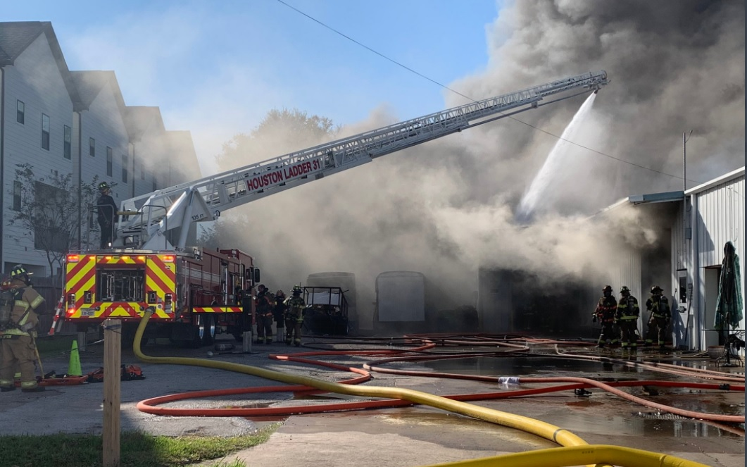 Firefighters work to control a 3-Alarm fire in Houston