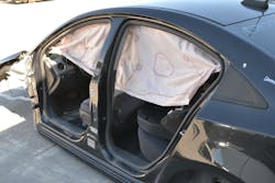 The driver’s side of a 2016 Chevrolet Cruze had multiple layers of ultra-high-strength steels (UHSS) in the roof rail, B-pillars and rocker. These components yield a crashworthy vehicle—and present some difficult cutting challenges for rescue personnel at an extrication scene. The driver’s side of a 2016 Chevrolet Cruze had multiple layers of ultra-high-strength steels (UHSS) in the roof rail, B-pillars and rocker. These components yield a crashworthy vehicle—and present some difficult cutting challenges for rescue personnel at an extrication scene.