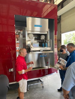 The newest apparatus acquisition of the department permits PCFR decon technicians to return members’ cleaned gear within 72 hours. The vehicle’s two Meiko TopClean D units provide the capability to clean SCBA masks, SCBA bottle harnesses, helmets and boots. The newest apparatus acquisition of the department permits PCFR decon technicians to return members’ cleaned gear within 72 hours. The vehicle’s two Meiko TopClean D units provide the capability to clean SCBA masks, SCBA bottle harnesses, helmets and boots.