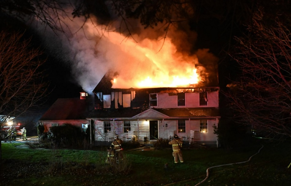 Heavy fire consumes the second floor and attic of a New Fairfield home Sunday night.
