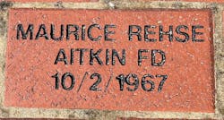 The author located a memorial brick in honor of Rehse at the Walk of Honor by the National Fallen Firefighters Memorial at the National Fire Academy. The author located a memorial brick in honor of Rehse at the Walk of Honor by the National Fallen Firefighters Memorial at the National Fire Academy.