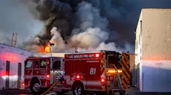 Heavy fire conditions during a commercial fire in Los Angeles on Dec. 13.