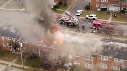 Heavy fire breaks through the roof at an apartment fire in Lakewood, NJ.