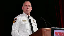 Thom Porter retired from his role as California's fire chief last week. In this photo, he presents the opening keynote to Firehouse World attendees in 2019.
