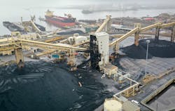 Heavy damage is seen on the coal transfer tower and north tunnel of the CSX Curtis Bay Pier in Baltimore. Heavy damage is seen on the coal transfer tower and north tunnel of the CSX Curtis Bay Pier in Baltimore.