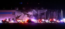 An Amazon distribution center in Edwardsville partially collapsed after being hit by a severe storm Friday night. An Amazon distribution center in Edwardsville partially collapsed after being hit by a severe storm Friday night.