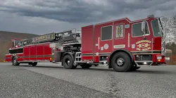 Summerville's KME 101' AerialCat tillered ladder truck.