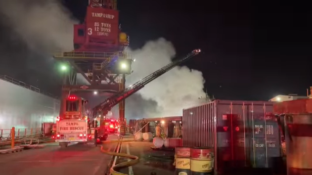 Tampa firefighters spent 45 minutes trying to bring the fire on the Benjamin Dailey cutter under control.