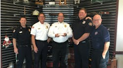 Platteville Gilcrest staff includes EMS Chief/Public Information Officer Matt Concialdi (left to right), Training Division Chief Herb George, Fire Chief Dan Durkee, SCBA project manager Lt. Ben Krapes, and Executive Leadership Coach Jep Enck.