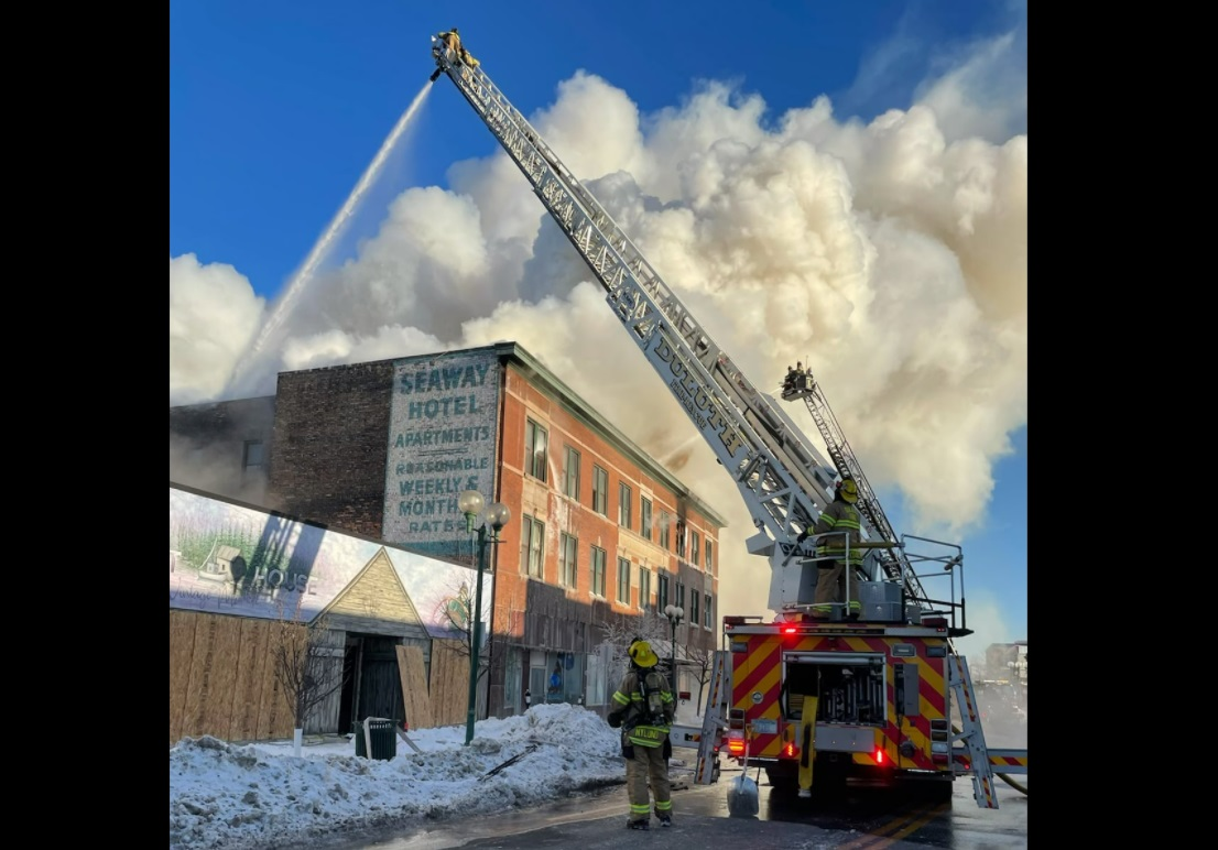 Duluth firefighters used multiple aerial apparatus to control a 2-alarm fire Monday morning.