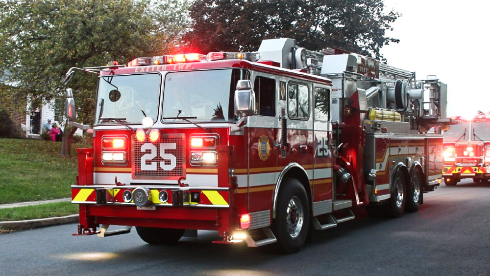 Exeter Township Fire Department Tower 25 (seen here in a department photo) was involved in an accident that sent two citizens to the hospital.