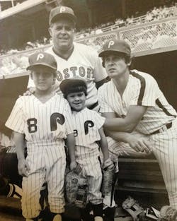 'As a 10-year-old, I remember being at Veterans Stadium to watch the Phillies play,' James P. Smith Jr. recalls. 'I remember seeing two kids about my age in full Phillies uniforms on the field. It was Bob Boone’s sons (Bret and Aaron). I always was envious of them being able to hang out in the locker room. In some ways, I feel like Bret and Aaron Boone. As they did, I followed in my father’s profession. I did my best to absorb his lessons and to listen every chance that I could.' 'As a 10-year-old, I remember being at Veterans Stadium to watch the Phillies play,' James P. Smith Jr. recalls. 'I remember seeing two kids about my age in full Phillies uniforms on the field. It was Bob Boone’s sons (Bret and Aaron). I always was envious of them being able to hang out in the locker room. In some ways, I feel like Bret and Aaron Boone. As they did, I followed in my father’s profession. I did my best to absorb his lessons and to listen every chance that I could.'