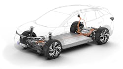 The floorpan-mounted high-voltage battery of the ID.4 EV from Volkswagen weighs 1,087 lbs. and requires modifications to several vehicle-rescue evolutions.