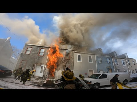 Firefighters in Harrisburg battled a wind driven two-alarm fire in a multi-story row home.