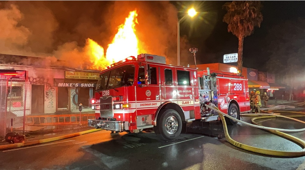 Fire damaged multiple buildings in a Sherman Oaks strip mall.