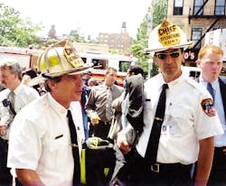 Daniel A. Nigro (right) with Peter J. Ganci, Jr., then-FDNY Chief of Department. Nigro became Chief of Department after Ganci was killed on Sept. 11, 2001. Daniel A. Nigro (right) with Peter J. Ganci, Jr., then-FDNY Chief of Department. Nigro became Chief of Department after Ganci was killed on Sept. 11, 2001.