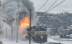 Firefighters in Baden arrived to a well-involved locomotive fire.
