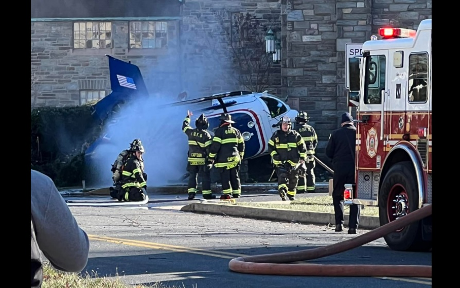 Baby, Crew Survive Medical Helicopter Crash in Drexel Hill PA Firehouse