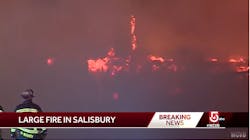 A nine-alarm fire in Salisbury destroyed three buildings and was fed by high winds. A nine-alarm fire in Salisbury destroyed three buildings and was fed by high winds.