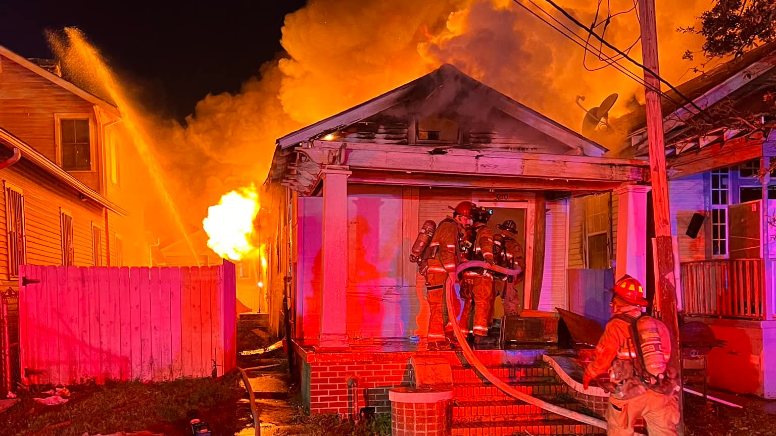 Firefighters battle the first of two multiple alarms fires Wednesday morning in New Orleans.