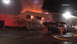 San Diego firefighters battled a two-alarm that caused extensive damage to a credit union.