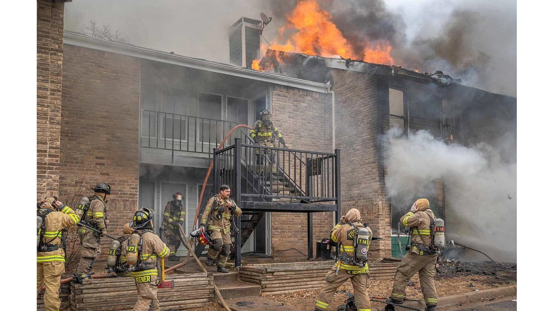 Fort Worth firefighters battled a two-alarm apartment fire that left 22 residents homeless.