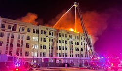 Oklahoma City firefighters battle a massive fire in a 5-story apartment complex under construction.