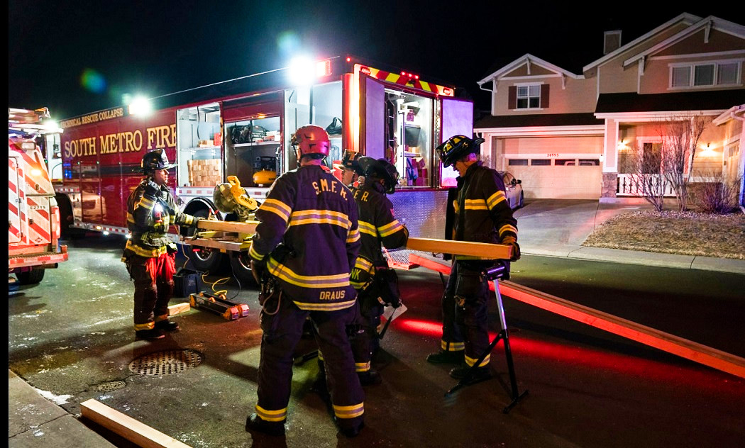 South Metro firefighters worked to stabilize a home after the floor collapsed during a party.