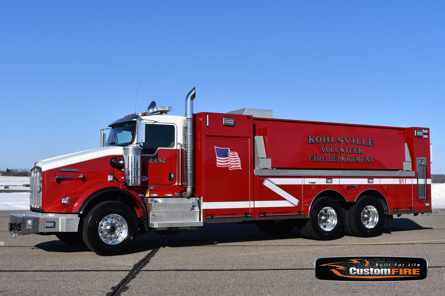 The Kohlsville Fire Department has taken delivery of a Custom Fire Apparatus tanker built on a Kenworth T800 chassis.