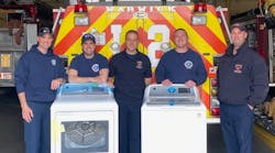 Laundering at the firehouse—beyond cleaning turnout gear in extractors—deserves attention. Even at stations that employ Hot, Warm and Cold Zone design, contaminants (carcinogens, chemicals, bacteria, bedbugs, etc.) can infiltrate living areas. Conventional clothes washers and dryers, including those that have high-temperature operation, can help to mitigate such problems. Here, the Warwick, RI, Fire Department takes delivery of a GE washer and dryer that GE Appliances donated to the department via its GEA4Heroes program. Laundering at the firehouse—beyond cleaning turnout gear in extractors—deserves attention. Even at stations that employ Hot, Warm and Cold Zone design, contaminants (carcinogens, chemicals, bacteria, bedbugs, etc.) can infiltrate living areas. Conventional clothes washers and dryers, including those that have high-temperature operation, can help to mitigate such problems. Here, the Warwick, RI, Fire Department takes delivery of a GE washer and dryer that GE Appliances donated to the department via its GEA4Heroes program.