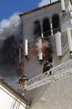 Los Angeles firefighters tackle in the nearly 100-year-old St. John’s United Methodist Church in the Watts neighborhood. Los Angeles firefighters tackle in the nearly 100-year-old St. John’s United Methodist Church in the Watts neighborhood.