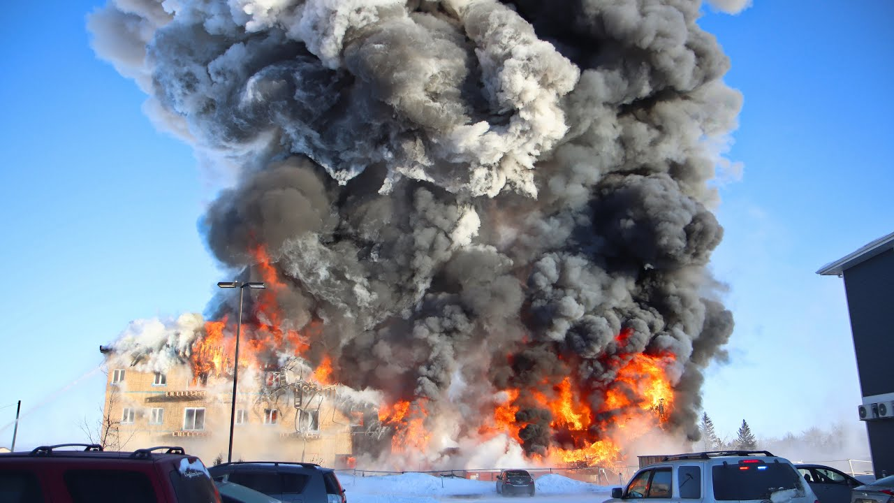 Firefighters in Brandon, Manitoba fought a massive blaze in a four-story apartment under construction.