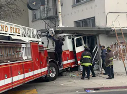 Firefighters begin efforts to remove the Oakland Fire Department from an apartment building. Firefighters begin efforts to remove the Oakland Fire Department from an apartment building.