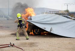 Fire blankets can be very effective at fire containment but might not prevent continued thermal runaway in explosive atmospheres.