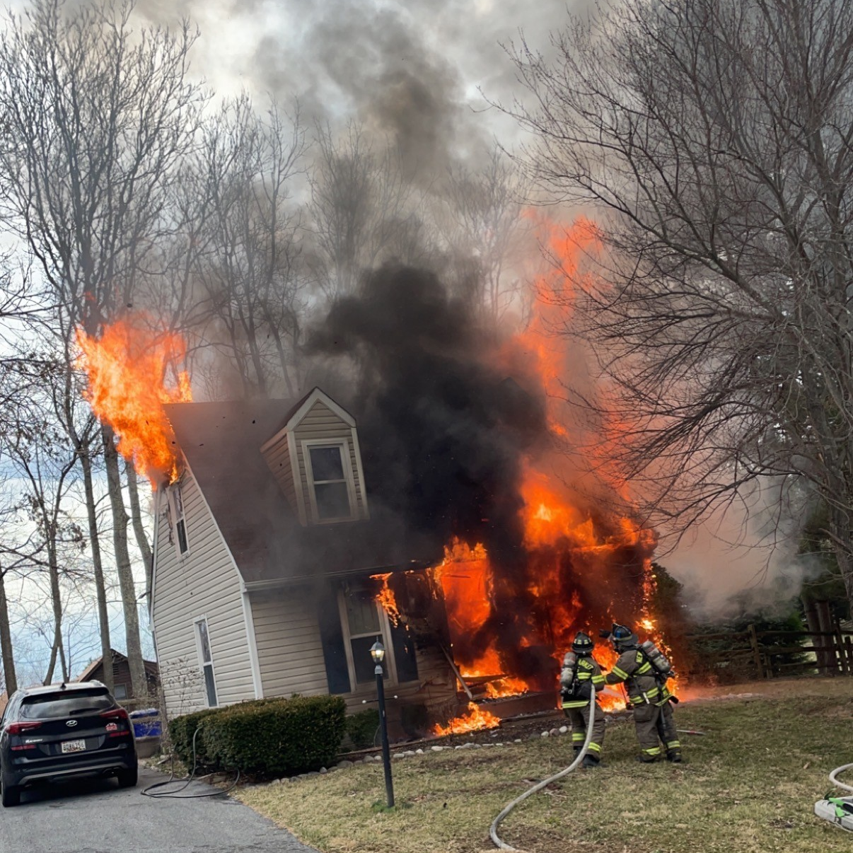 Frederick County firefighters used a defensive attack on the house fire.