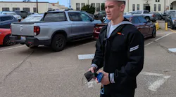 Seaman Recruit Ryan Sawyer Mays leaves a Naval Base San Diego Courthouse Thursday after being arraigned at a general court-martial for allegedly setting fire to the amphibious assault ship Bonhomme Richard in July 2020.