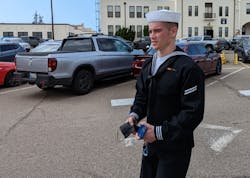 Seaman Recruit Ryan Sawyer Mays leaves a Naval Base San Diego Courthouse Thursday after being arraigned at a general court-martial for allegedly setting fire to the amphibious assault ship Bonhomme Richard in July 2020. Seaman Recruit Ryan Sawyer Mays leaves a Naval Base San Diego Courthouse Thursday after being arraigned at a general court-martial for allegedly setting fire to the amphibious assault ship Bonhomme Richard in July 2020.