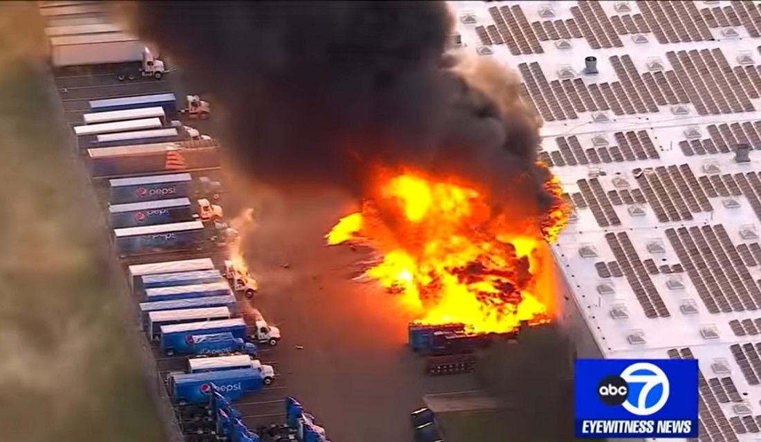 A massive five-alarm fire with explosions tore through a Pepsi plant in Piscataway injuring two firefighters.