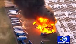 A massive five-alarm fire with explosions tore through a Pepsi plant in Piscataway injuring two firefighters.