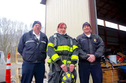 The second woman to be hired as a firefighter by the Lockport Fire Department described the first, Amy Beechler, as a rock star and wants to make her family and kids proud. Karen Gavin is seen here with (left) Assistant Fire Chief Rob Haley, left, and Interim Fire Chief Luca Quagliano.