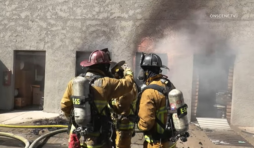 Chula Vista firefighters battled a two-alarm fire that spread through a storage facility damaging multiple units.